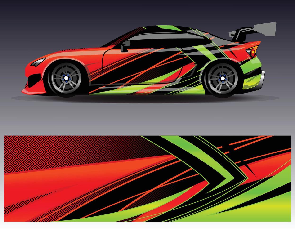 Auto-Wrap-Design-Vektor. grafische abstrakte Streifen-Rennhintergrund-Kit-Designs für Wrap-Fahrzeug-Rennwagen-Rallye-Abenteuer und Lackierungen vektor