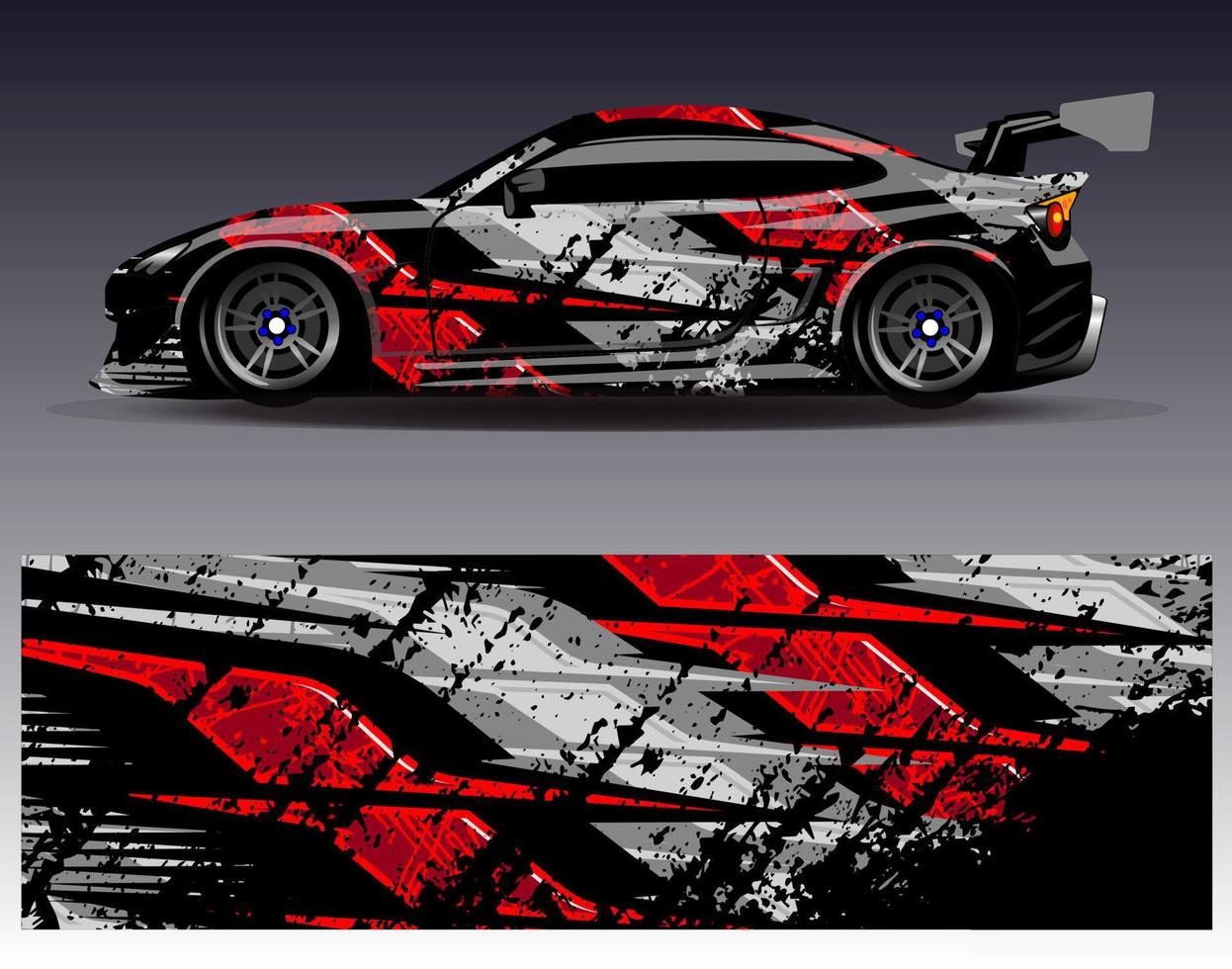 bil wrap design vektor. grafisk abstrakt stripe racing bakgrund kit designs för wrap fordon racer bil rally äventyr och livery vektor