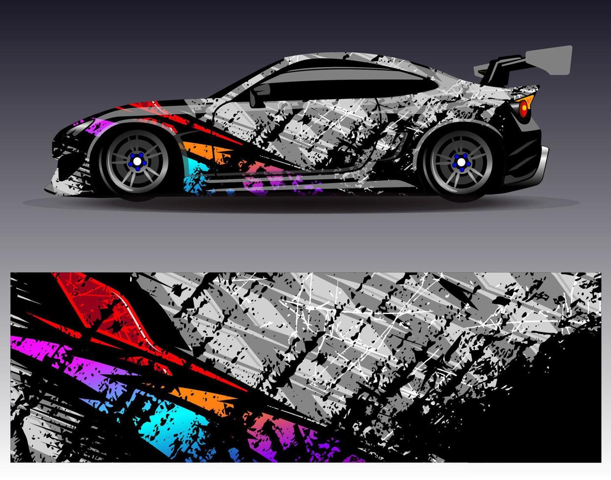 bil wrap design vektor. grafisk abstrakt stripe racing bakgrund kit designs för wrap fordon racer bil rally äventyr och livery vektor