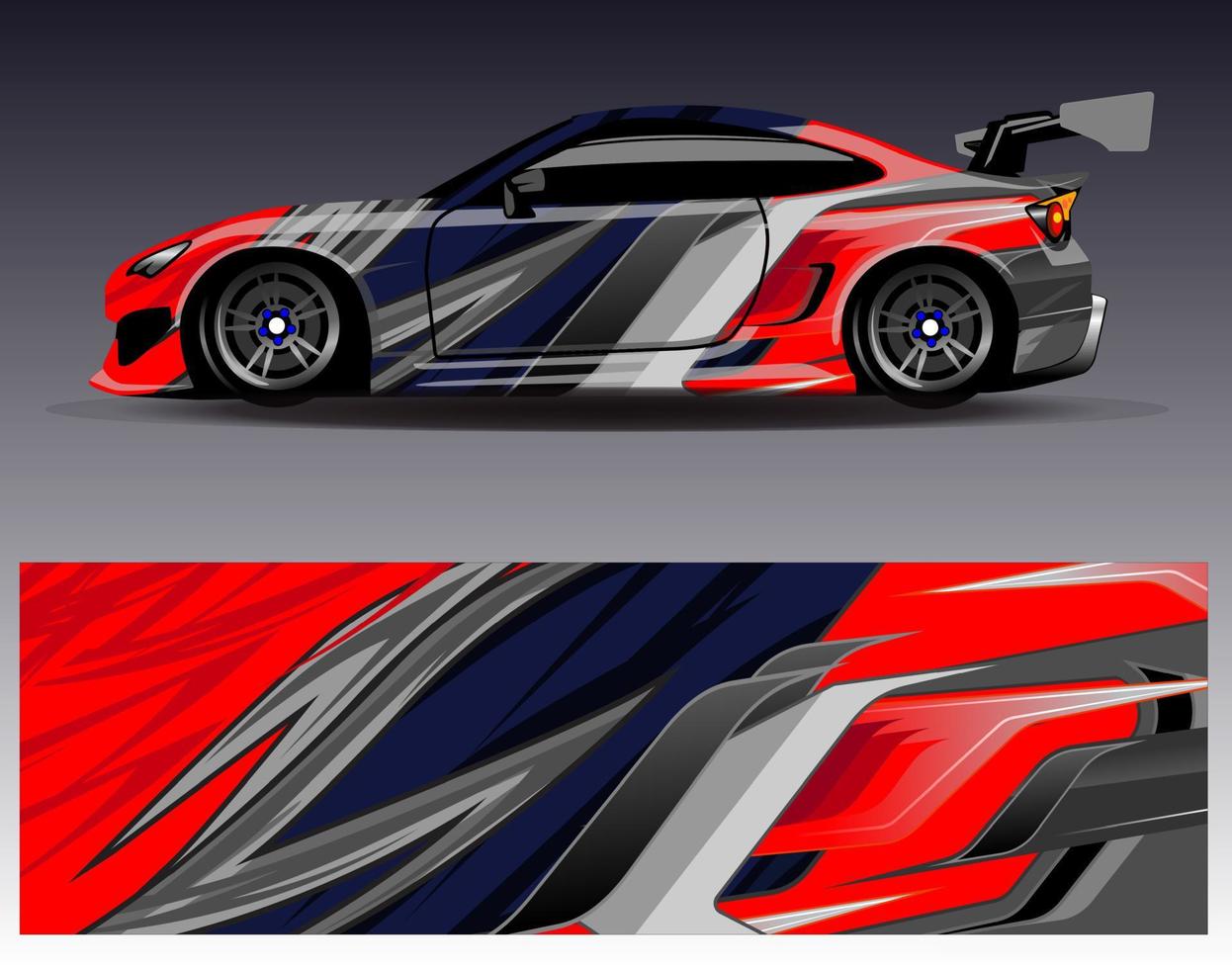 Auto-Wrap-Design-Vektor. grafische abstrakte Streifen-Rennhintergrund-Kit-Designs für Wrap-Fahrzeug-Rennwagen-Rallye-Abenteuer und Lackierungen vektor