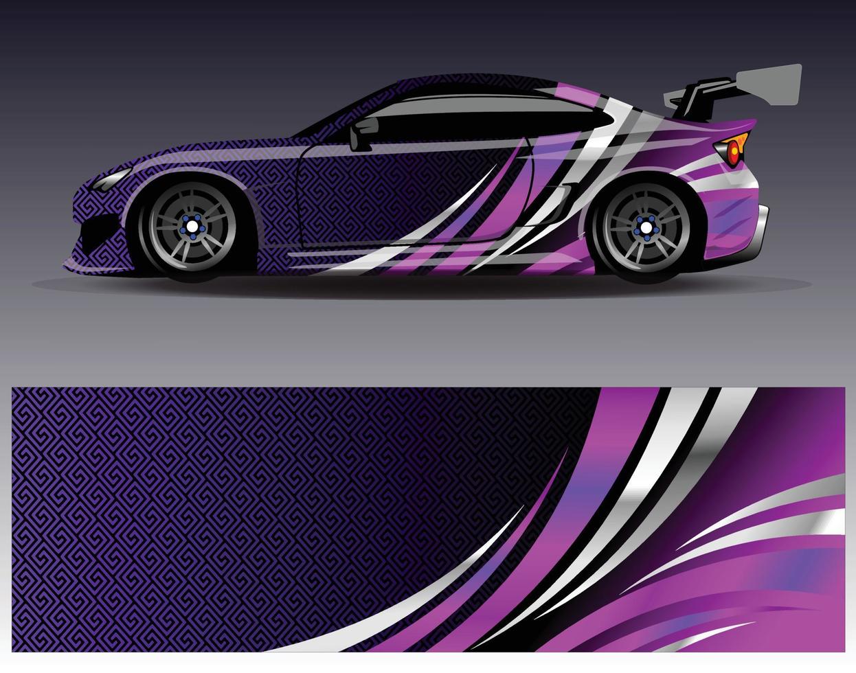 bil wrap design vektor. grafisk abstrakt stripe racing bakgrund kit designs för wrap fordon racer bil rally äventyr och livery vektor