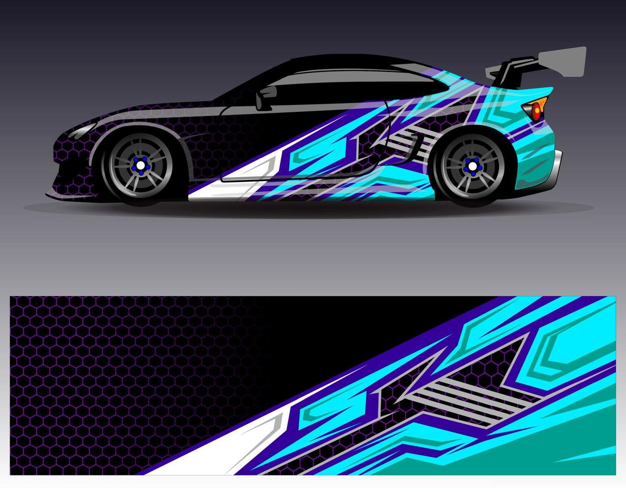 bil wrap design vektor. grafisk abstrakt stripe racing bakgrund kit designs för wrap fordon racer bil rally äventyr och livery vektor