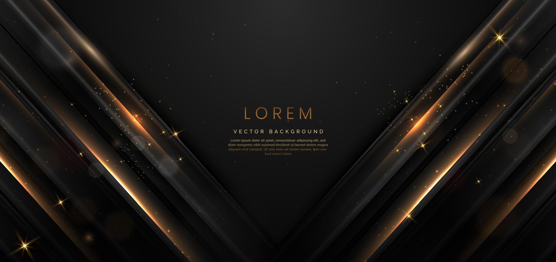 abstrakt elegant schwarz Hintergrund mit golden Linie und Beleuchtung bewirken funkeln. Luxus Vorlage Prämie vergeben Design. vektor