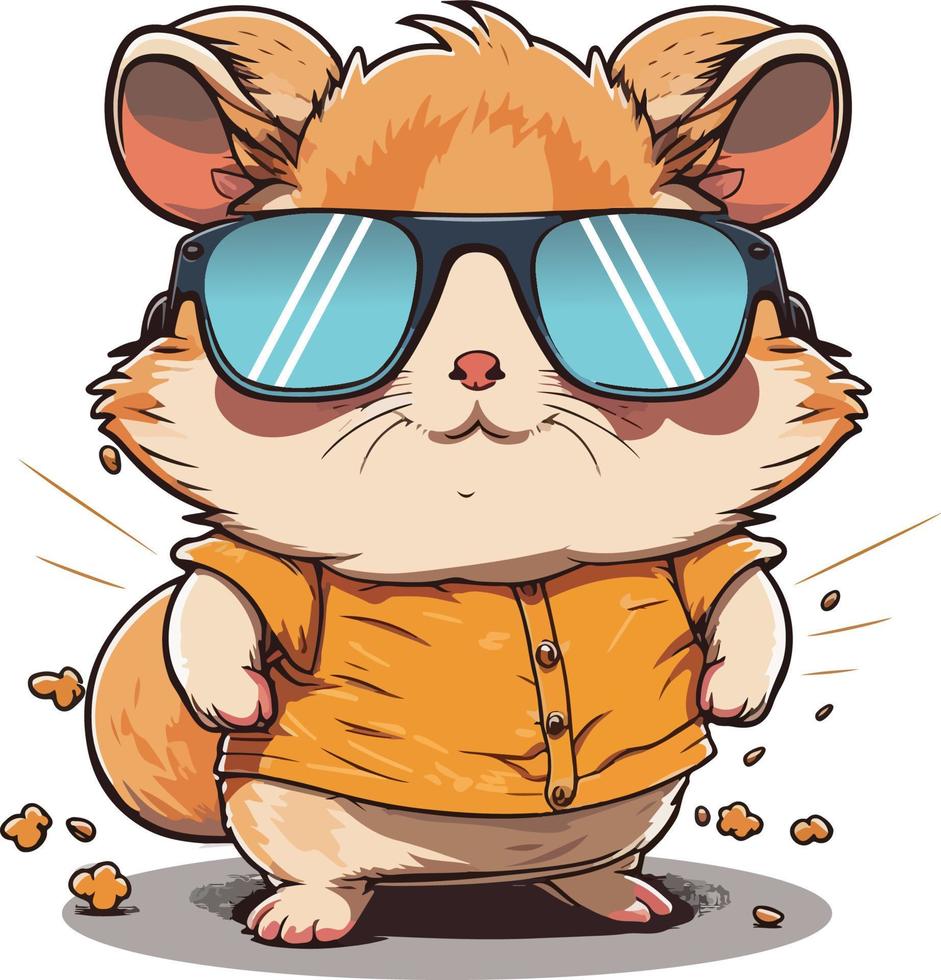 2d süß Hamster tragen Brille Maskottchen Charakter vektor