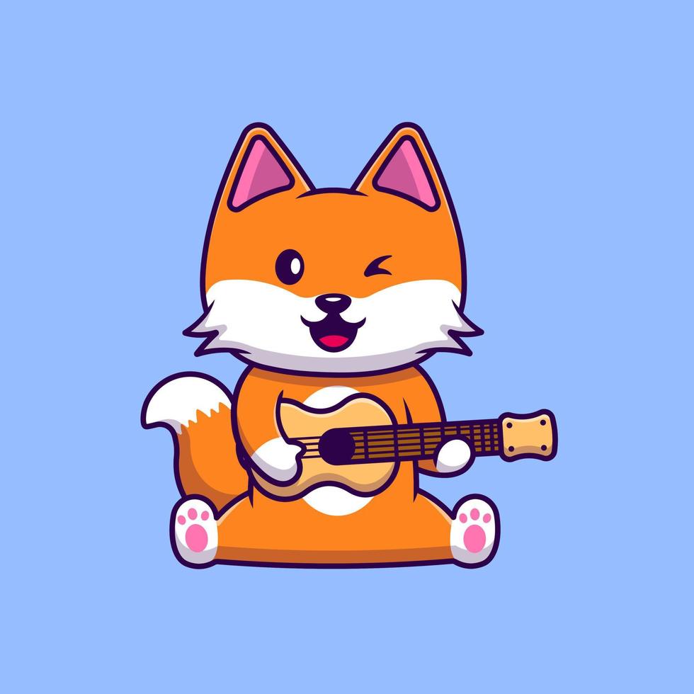 süß Fuchs spielen Gitarre Karikatur Vektor Symbole Illustration. eben Karikatur Konzept. geeignet zum irgendein kreativ Projekt.