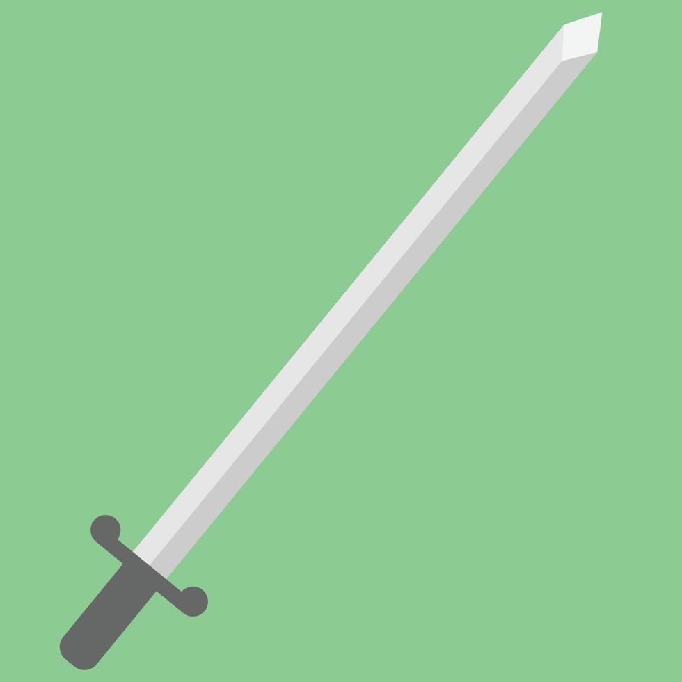ein Stahl Schwert mit ein Metall handhaben, Grün zurück Boden, Waffe, europäisch Stil Schwert, Silber und Licht schwarz und Grün Farben, Schwert Vektor Illustration, europäisch Stil Klinge, geeignet zum Spielen