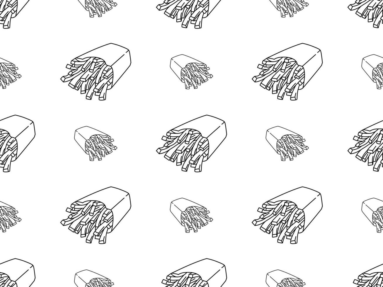 franska frites tecknad serie karaktär sömlös mönster på vit bakgrund vektor