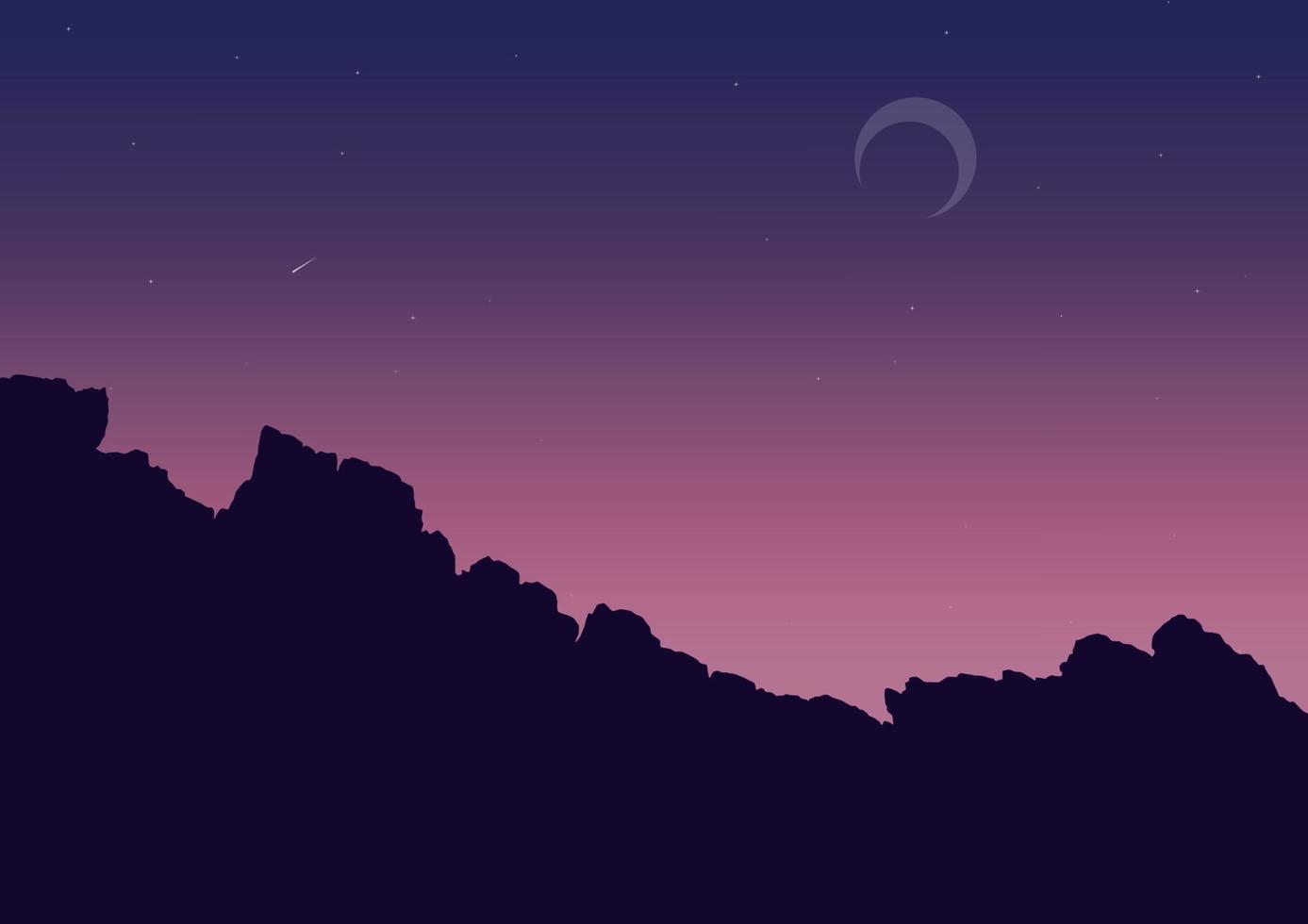 Nacht Himmel und Mond im das Berge Vektor Illustration.