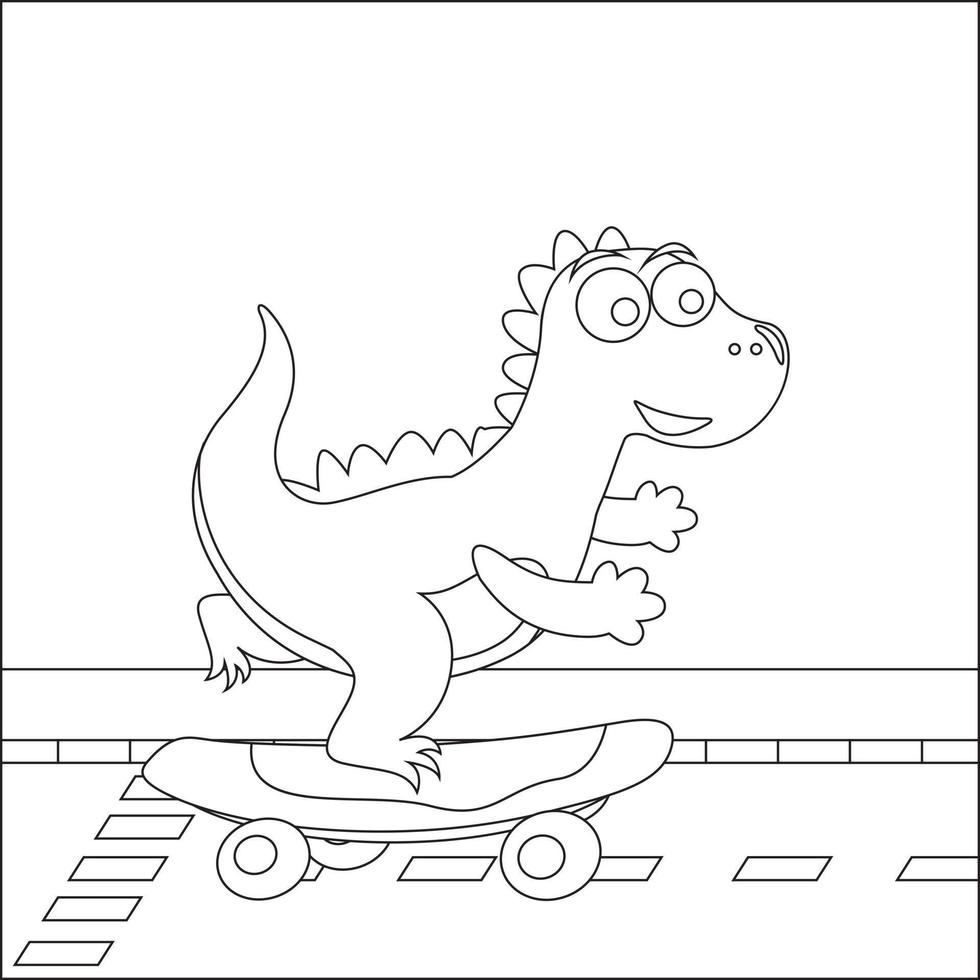 vektor illustration av söt dinosaurier på skridsko styrelse. tecknad serie isolerat vektor illustration, kreativ vektor barnslig design för barn aktivitet färg bok eller sida.