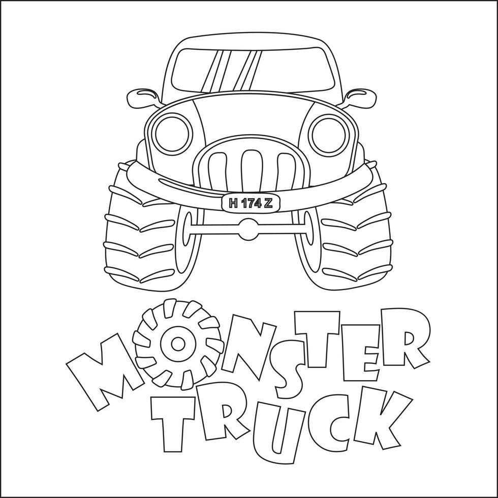vektor illustration av monster lastbil med tecknad serie stil. tecknad serie isolerat vektor illustration, kreativ vektor barnslig design för barn aktivitet färg bok eller sida.