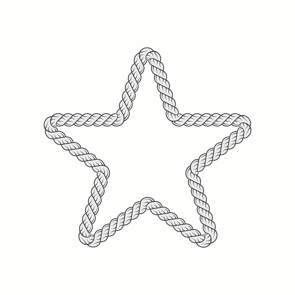 realistisch grau Seil Star Rahmen Logo Symbol Vektor. geflochten Lasso fünfeckig Star Fisch Kabel Grenze. vektor