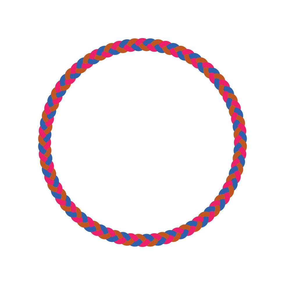 realistisch Blau, orange, und Rosa Farbe Seil Kreis Rahmen Vektor Vorlage. Mehrfarbig kreisförmig Lasso Kabel Grenze. runden geflochten Anhängerkupplung Schnur.