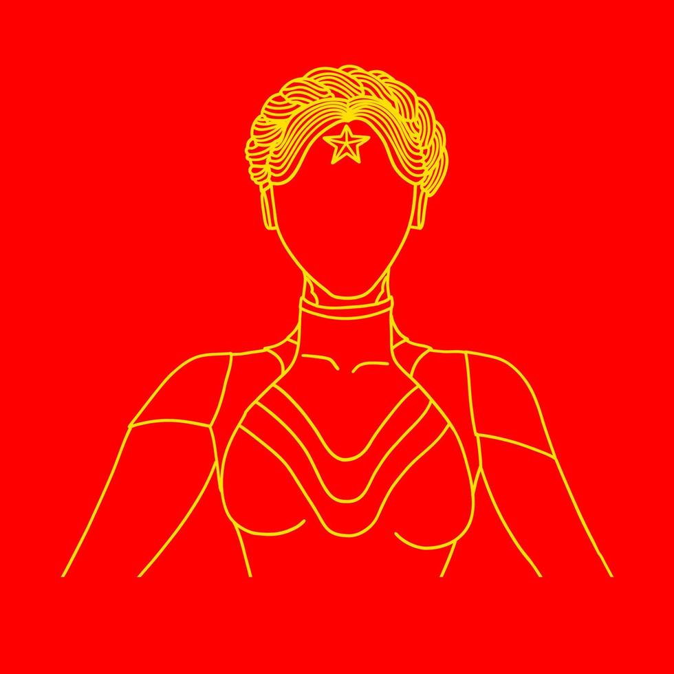 Zwilling Roboter Dame von Neu Spiel. atomar und Herz. Gelb und Rot. Vektor Illustration isoliert auf rot Hintergrund.