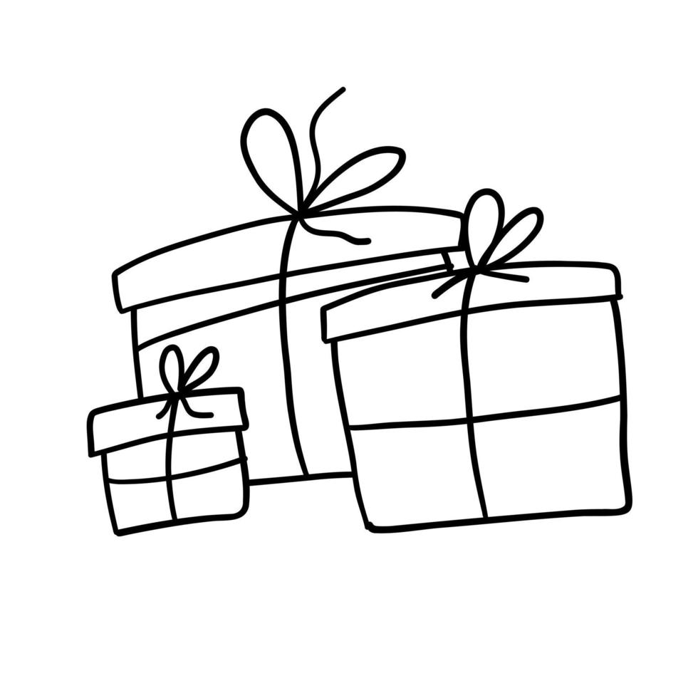 jul och ny år gåvor. vektor illustration i översikt klotter platt stil isolerat på vit bakgrund
