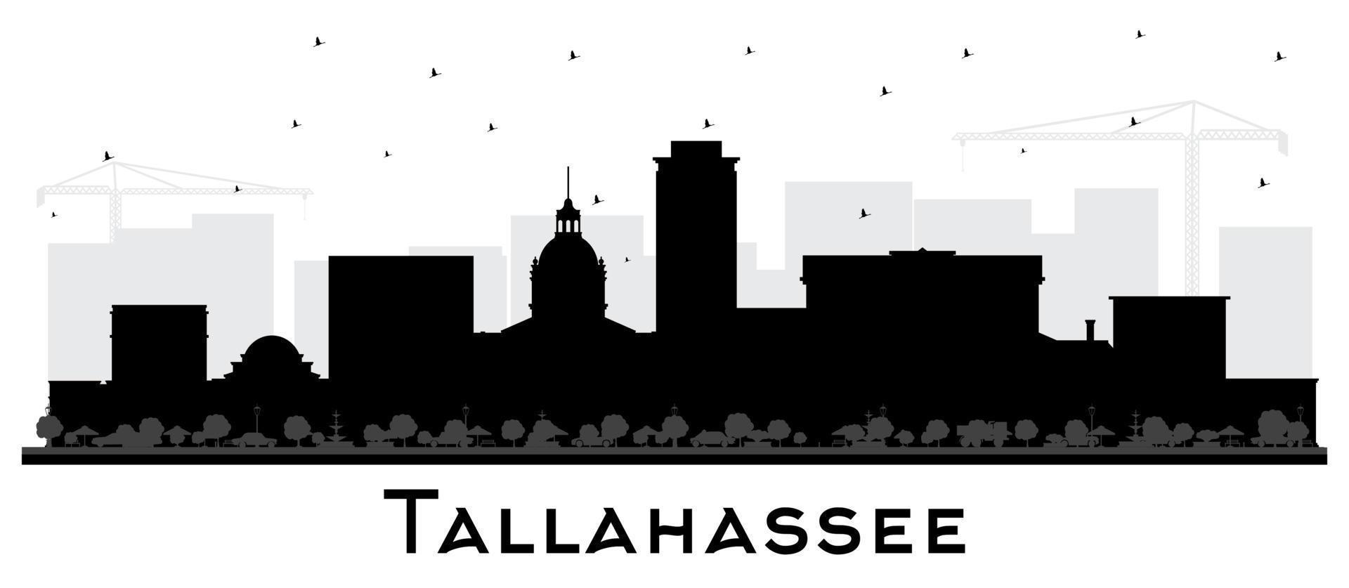 Tallahassee florida stad horisont silhuett med svart byggnader isolerat på vit. vektor illustration. Tallahassee stadsbild med landmärken.