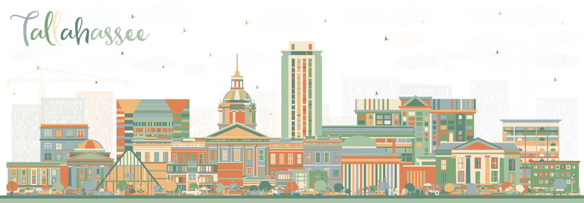 Tallahassee Florida Stadt Horizont mit Farbe Gebäude. Vektor Illustration. Tallahassee Stadtbild mit Sehenswürdigkeiten.