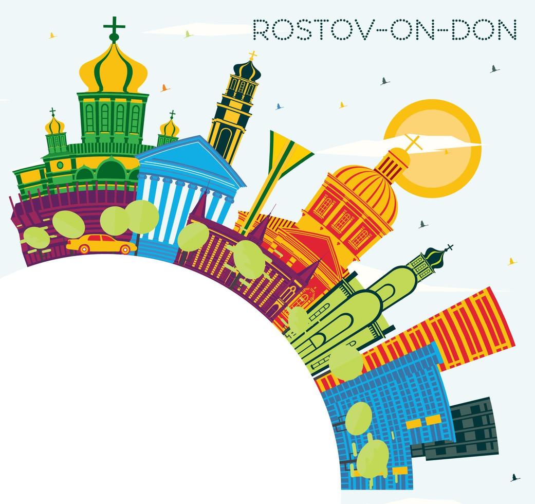 Rostow am Don Russland Stadt Horizont mit Farbe Gebäude, Blau Himmel und Kopieren Raum. Vektor Illustration. Rostow am Don Stadtbild mit Sehenswürdigkeiten.