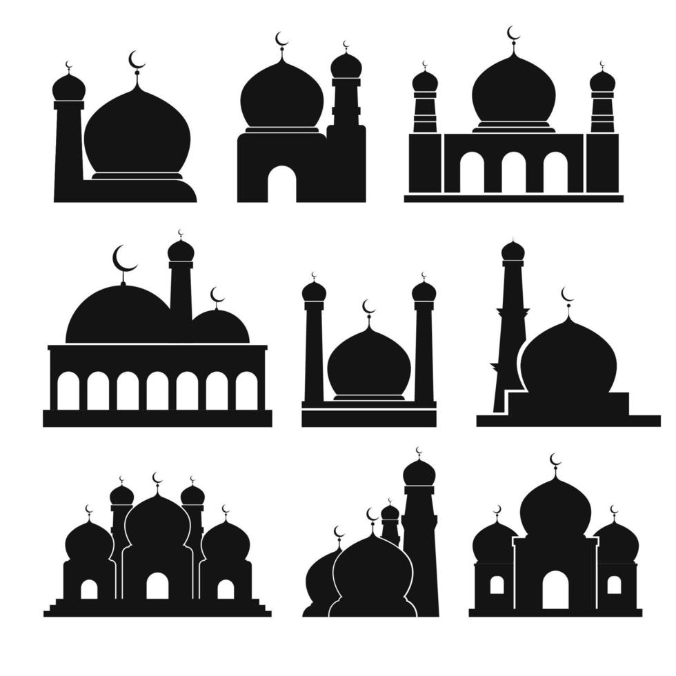 Sammlung von Moschee Designs im eben Stil auf isoliert Weiß Hintergrund vektor