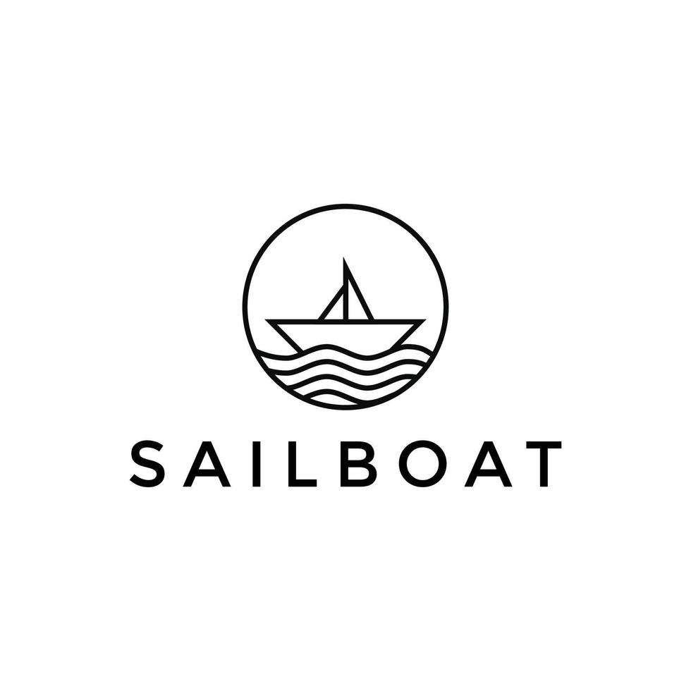 Illustration Vektor Grafik Segelboot Logo Design minimalistisch mit Kreis und Wellen Strand