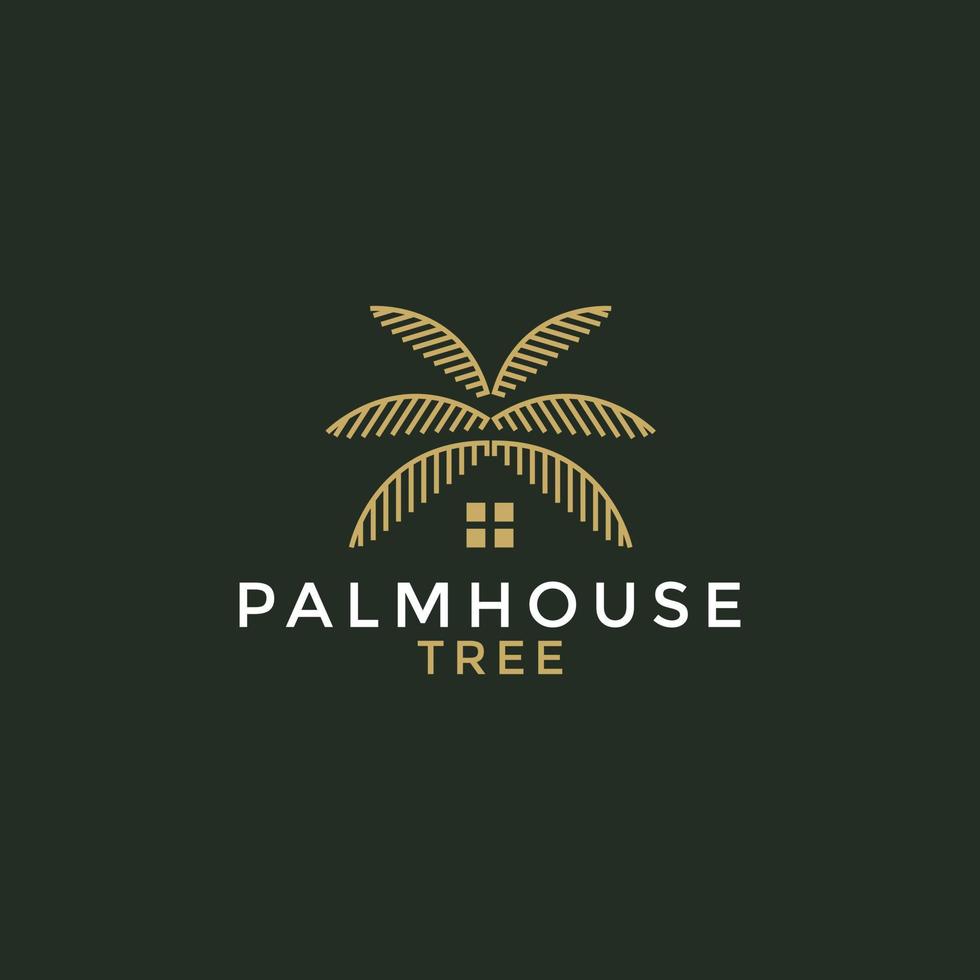 Illustration Vektor Grafik Palme Haus Baum Logo Design minimalistisch Luxus
