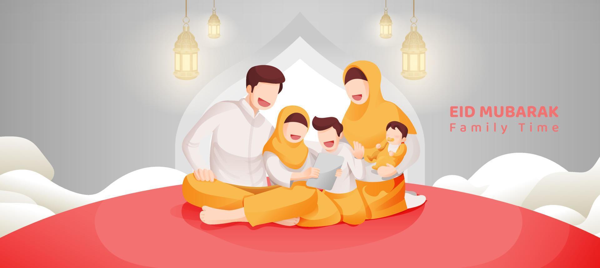 eid Mubarak Muslim Feier Familie Versammlung zusammen Illustration vektor