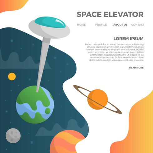 Minimalist 2D Space Elevator mit modernen Galaxie Hintergrund Vektor-Illustration vektor