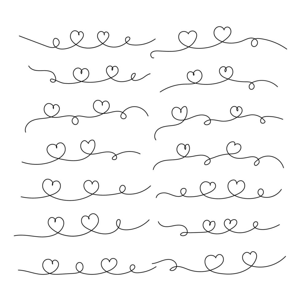 uppsättning av hand dragen valentine hjärta klotter rader calligraphic virvla runt och swirly hjärta stock vektor illustration frodas klotter design element och ornament design element för t-shirt, affisch, baner