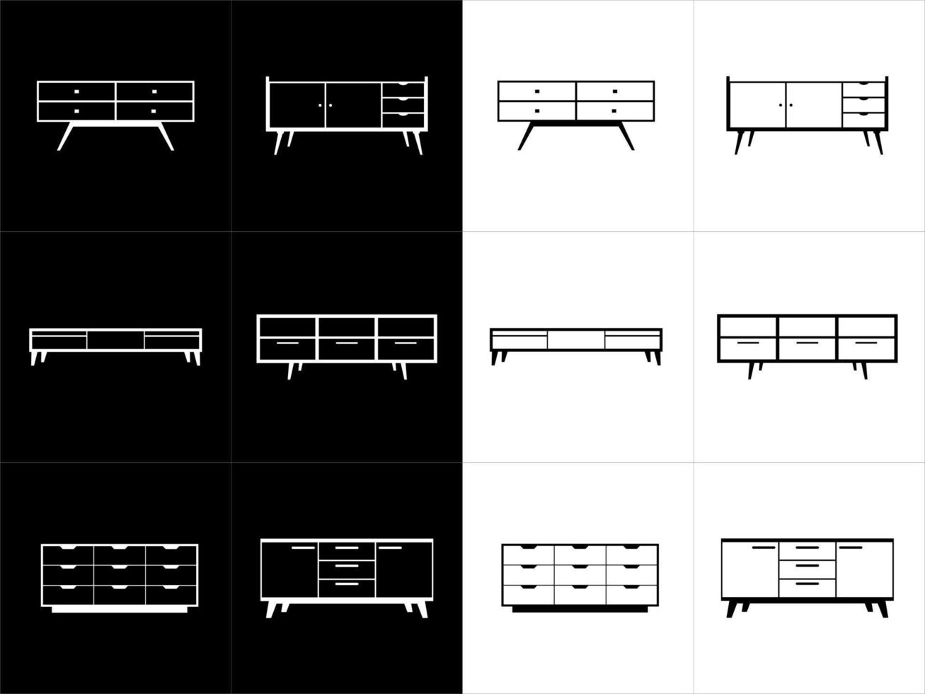 Möbel Linie Symbole Satz. Möbel, Bett Tisch, Truhe von Schubladen. Vektor Illustration