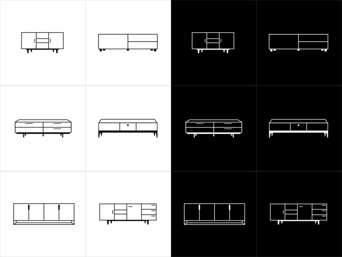möbel linje ikon uppsättning. bedside tabell, skåp. möbel begrepp. vektor översikt symbol samling på svart och vit bakgrund.
