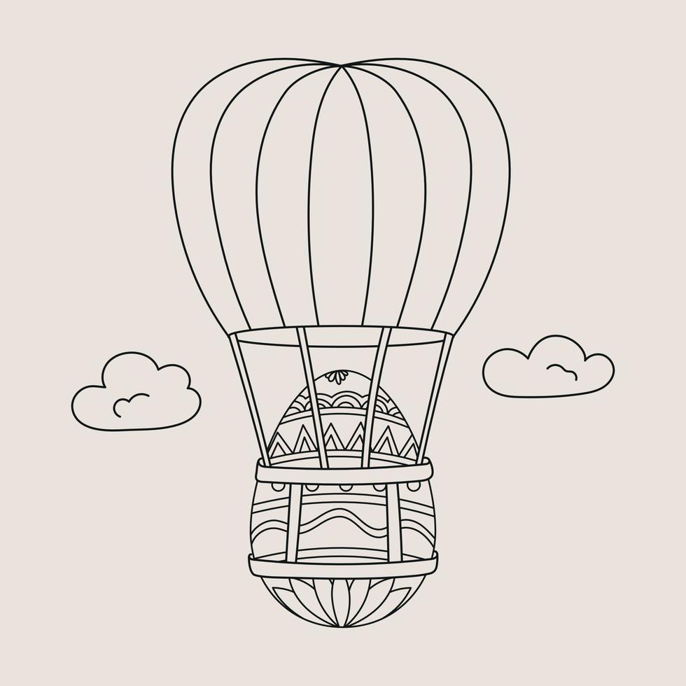 Luft Ballon fliegend mit ein Ostern Ei Linie Kunst vektor