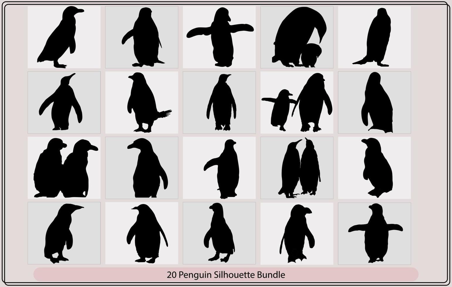 pingviner silhuett set, söt pingvin silhuett vektor design illustration, vektor illustration av en svart silhuett av en pingvin.,