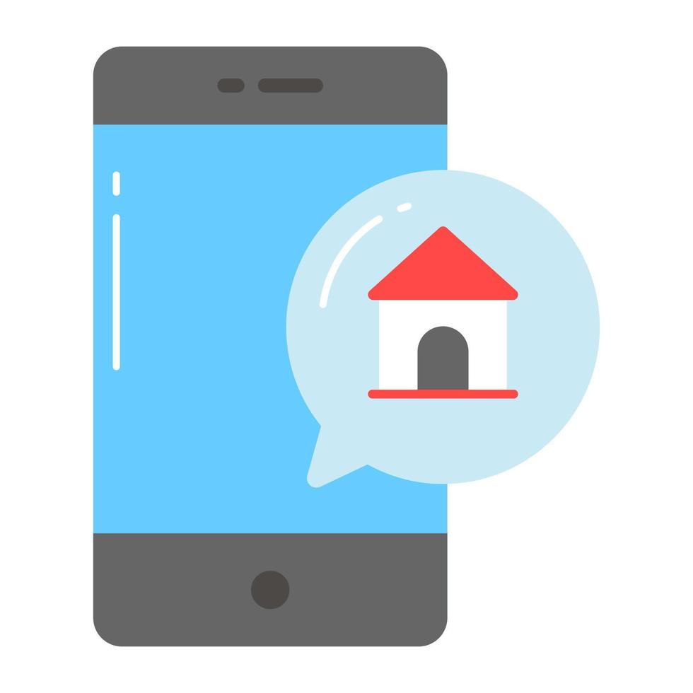 hus inuti chatt bubbla med mobil vektor av fast egendom meddelande