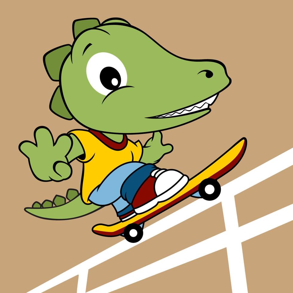 komisch Dinosaurier spielen Skateboard, Vektor Karikatur Illustration