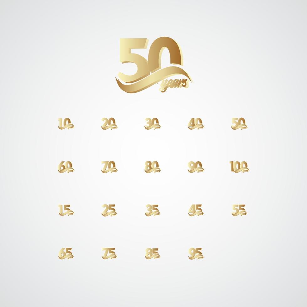 50-årsjubileum elegant guld logo vektor mall design illustration