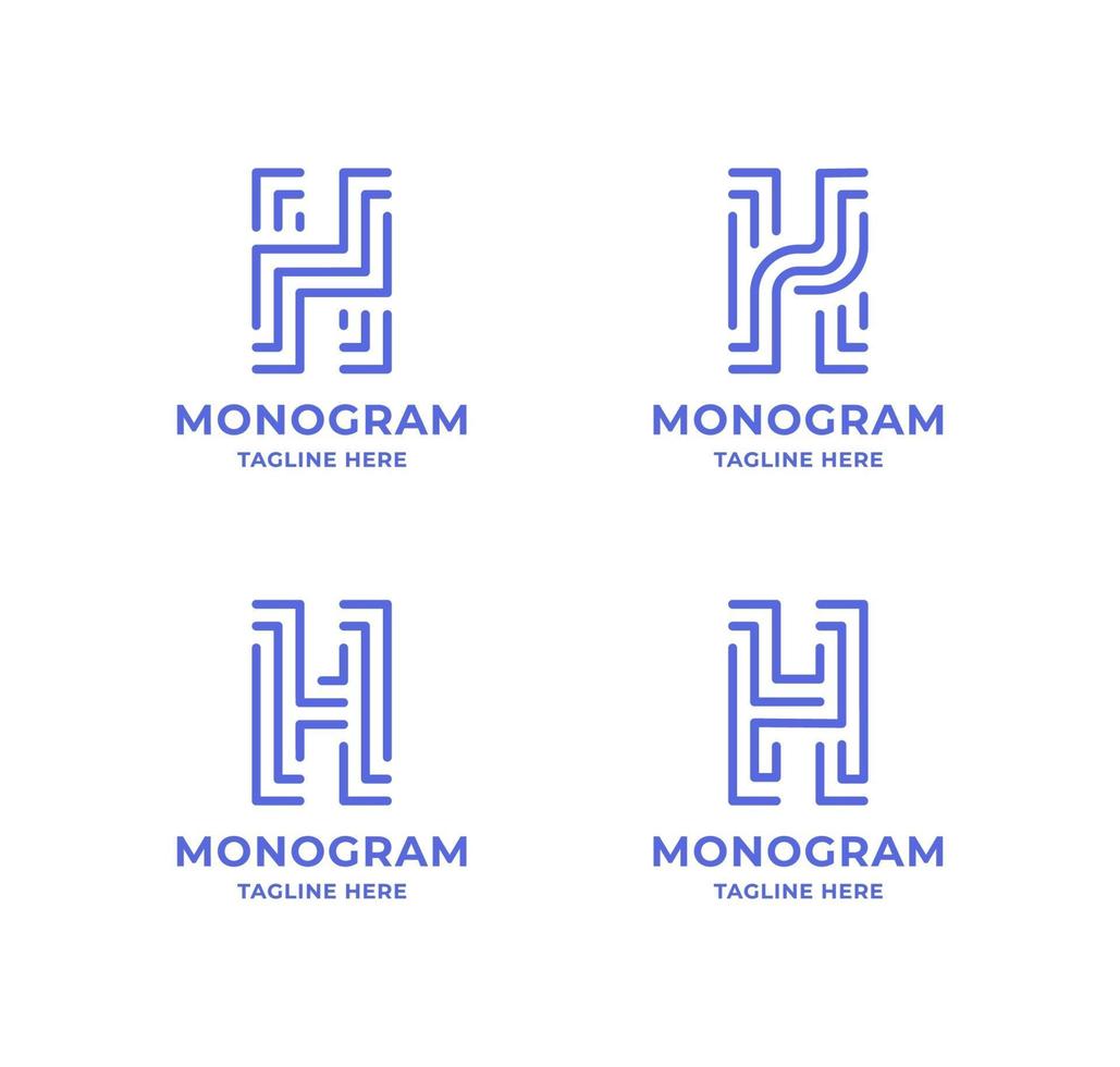 enkel och minimalistisk linje konst bokstaven h logotyp set vektor