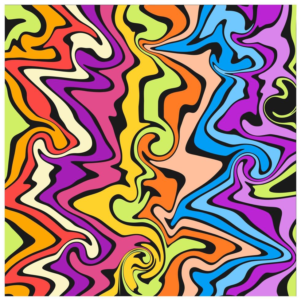 dynamisch Regenbogen Hintergrund mit wellig wirbelnd Linien, abstrakt und bunt psychedelisch Hintergrund gemacht im alte Schule Stil. vektor