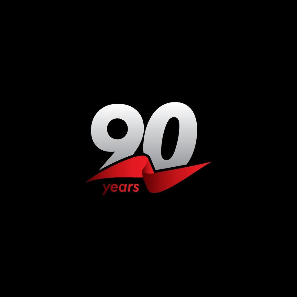 90 år årsdag firande vit svart röd band vektor mall design design