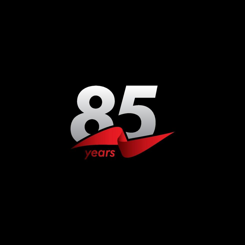 85 år årsdag firande vit svart rött band vektor mall design illustration