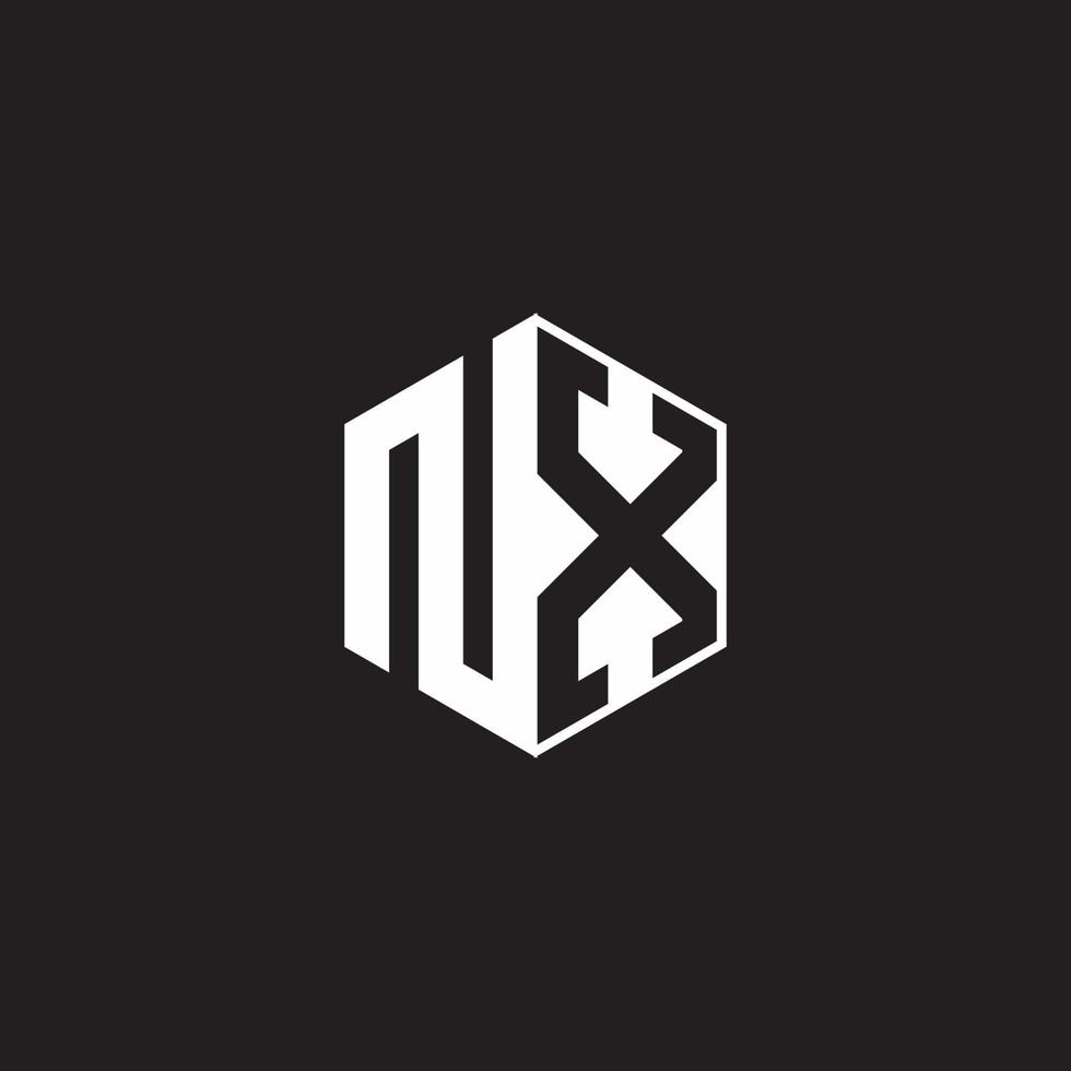 nx Logo Monogramm Hexagon mit schwarz Hintergrund Negativ Raum Stil vektor