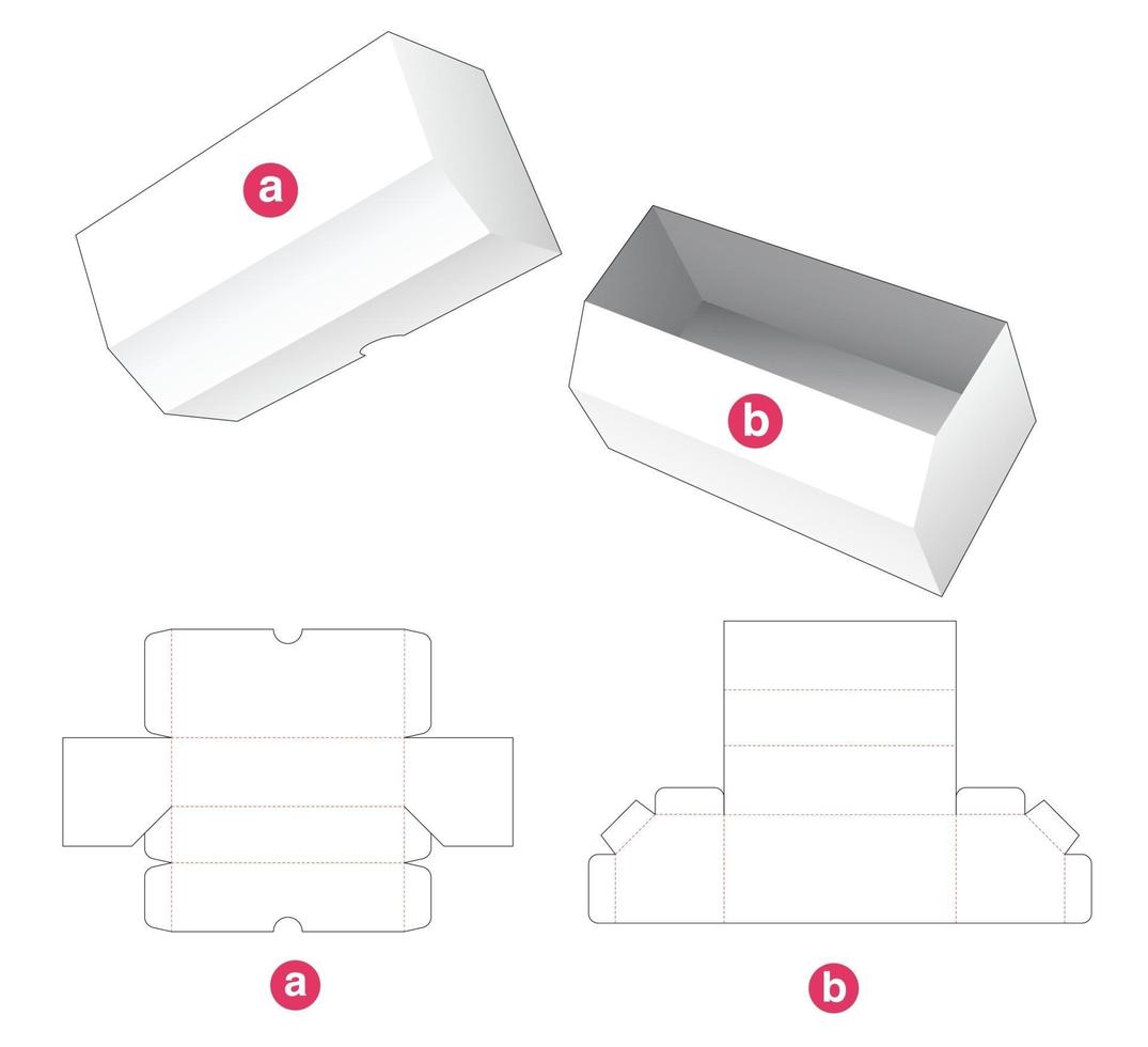 lange abgeschrägte Box und Deckel gestanzte Schablone vektor