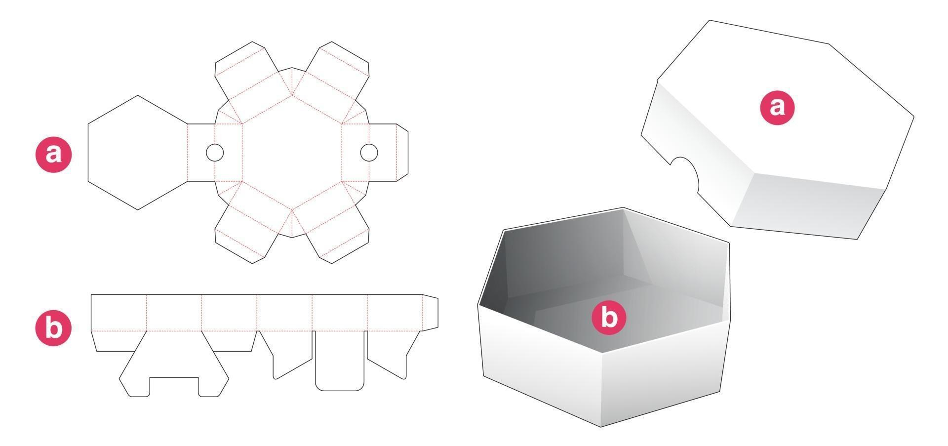 kort sexkantig formad låda och lockstansmall vektor