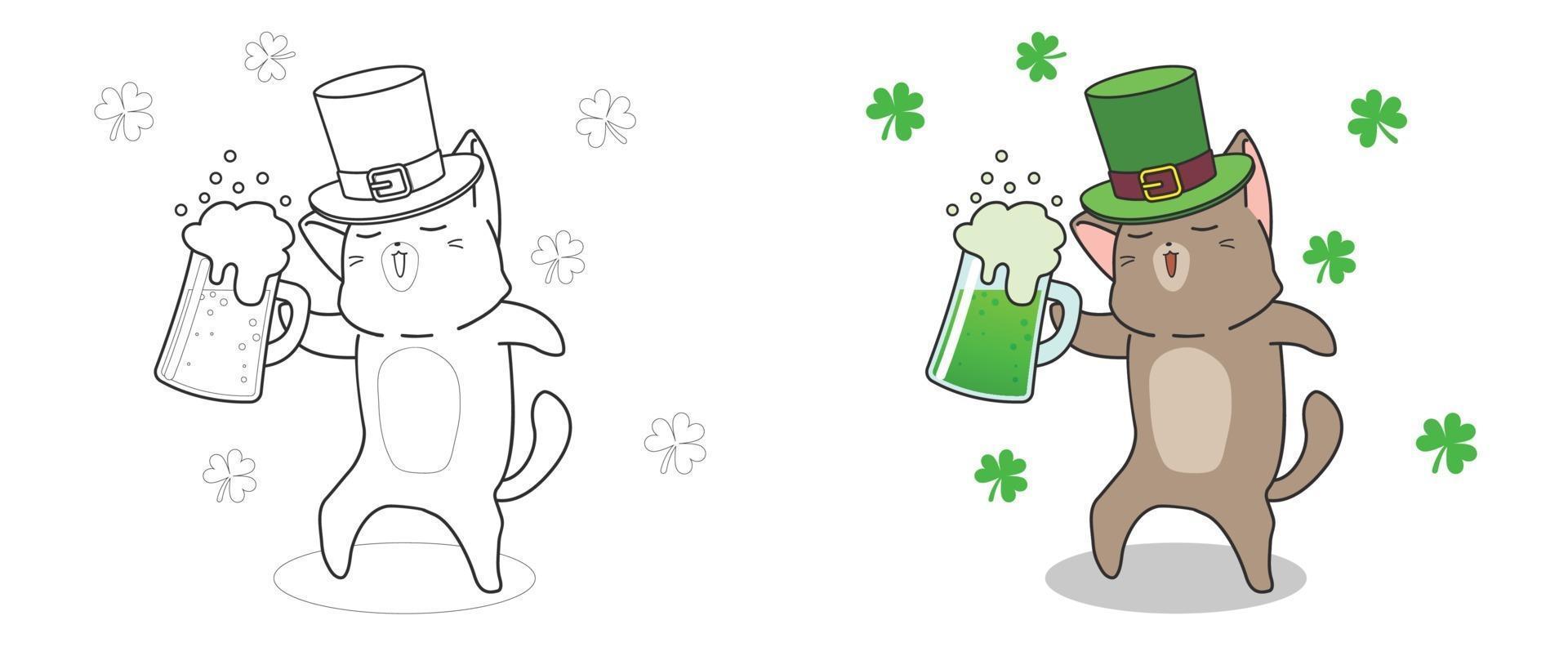 süße Katze auf Saint Patrick Day Malvorlagen für Kinder vektor