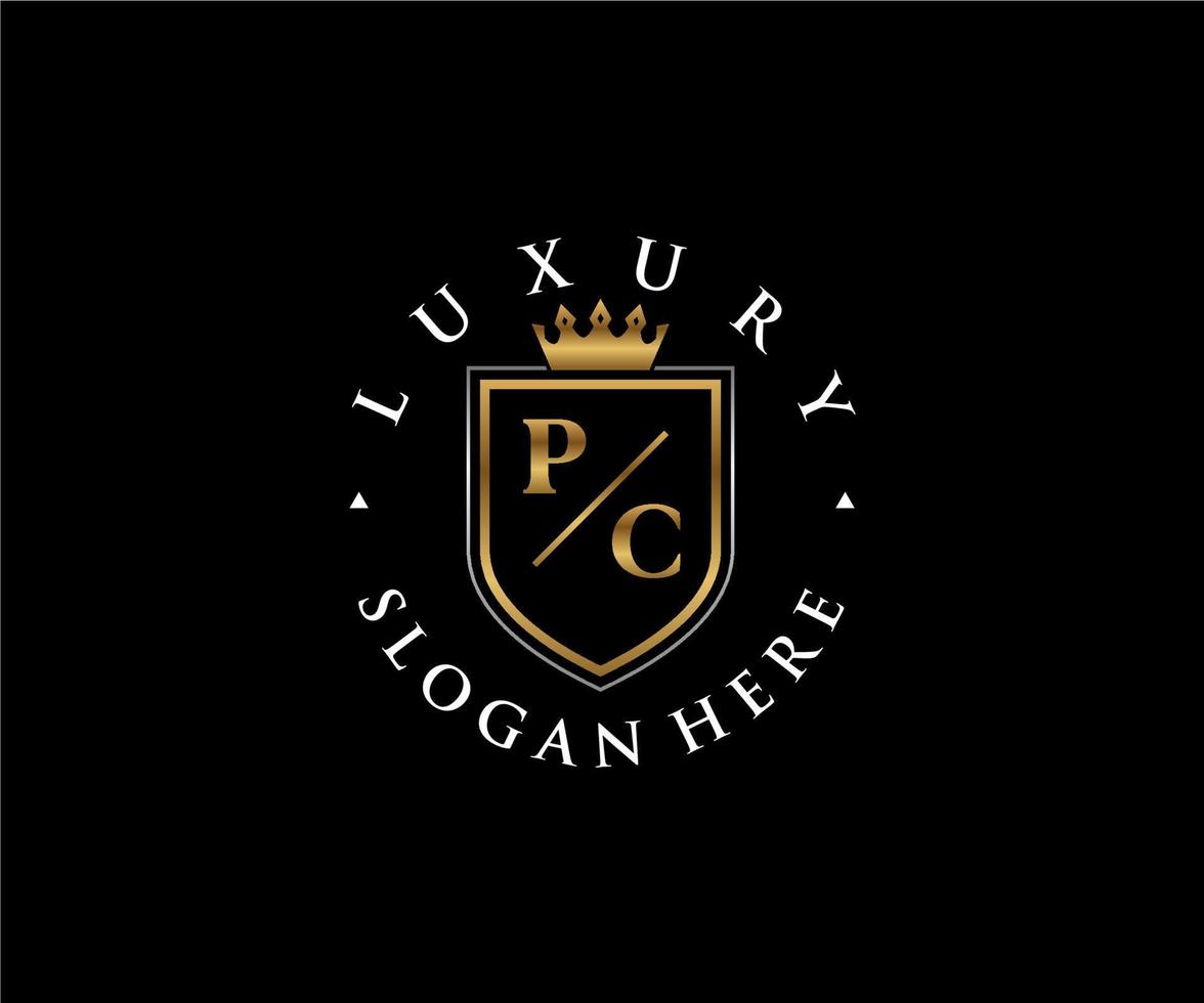 Royal Luxury Logo-Vorlage mit anfänglichem PC-Buchstaben in Vektorgrafiken für Restaurant, Lizenzgebühren, Boutique, Café, Hotel, Heraldik, Schmuck, Mode und andere Vektorillustrationen. vektor