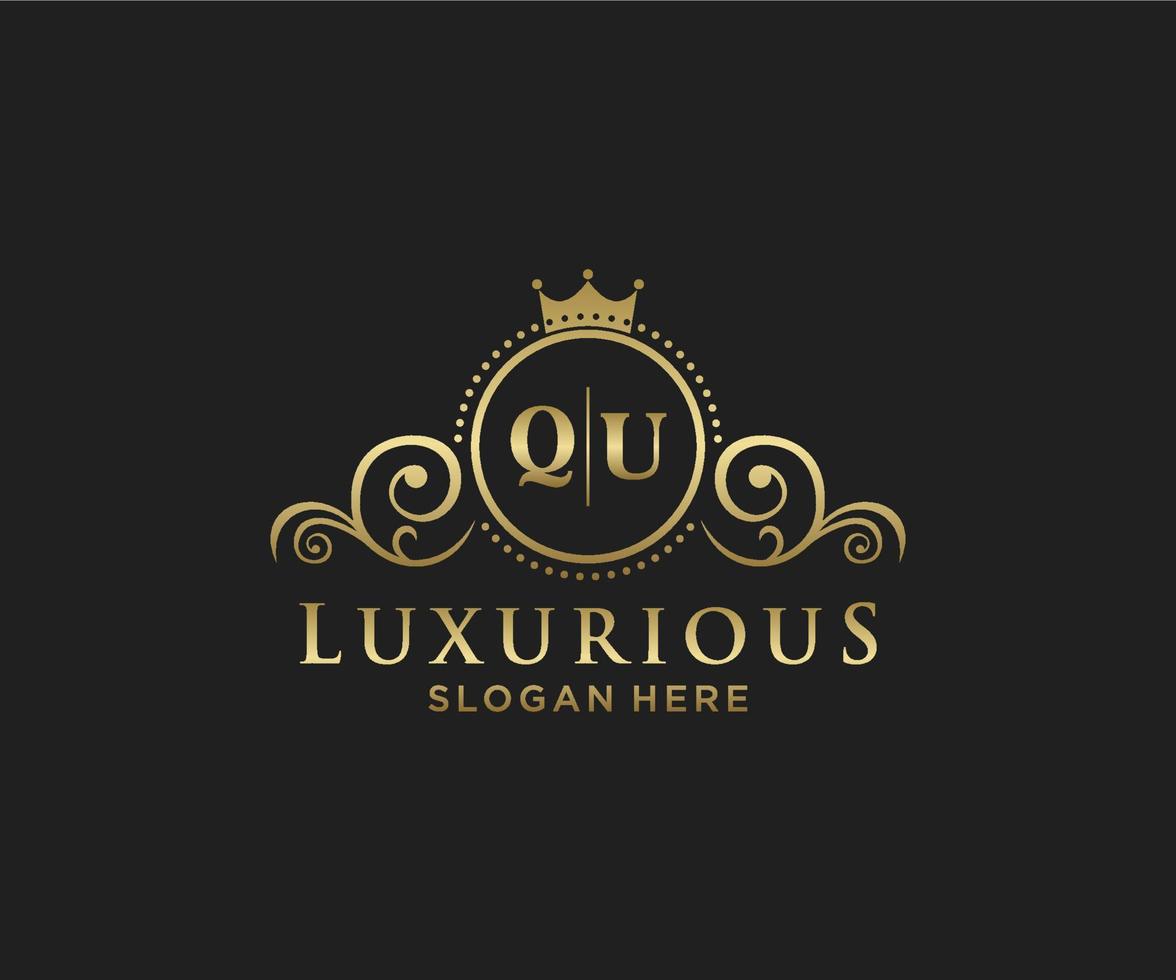 första qu brev kunglig lyx logotyp mall i vektor konst för restaurang, kungligheter, boutique, Kafé, hotell, heraldisk, Smycken, mode och Övrig vektor illustration.