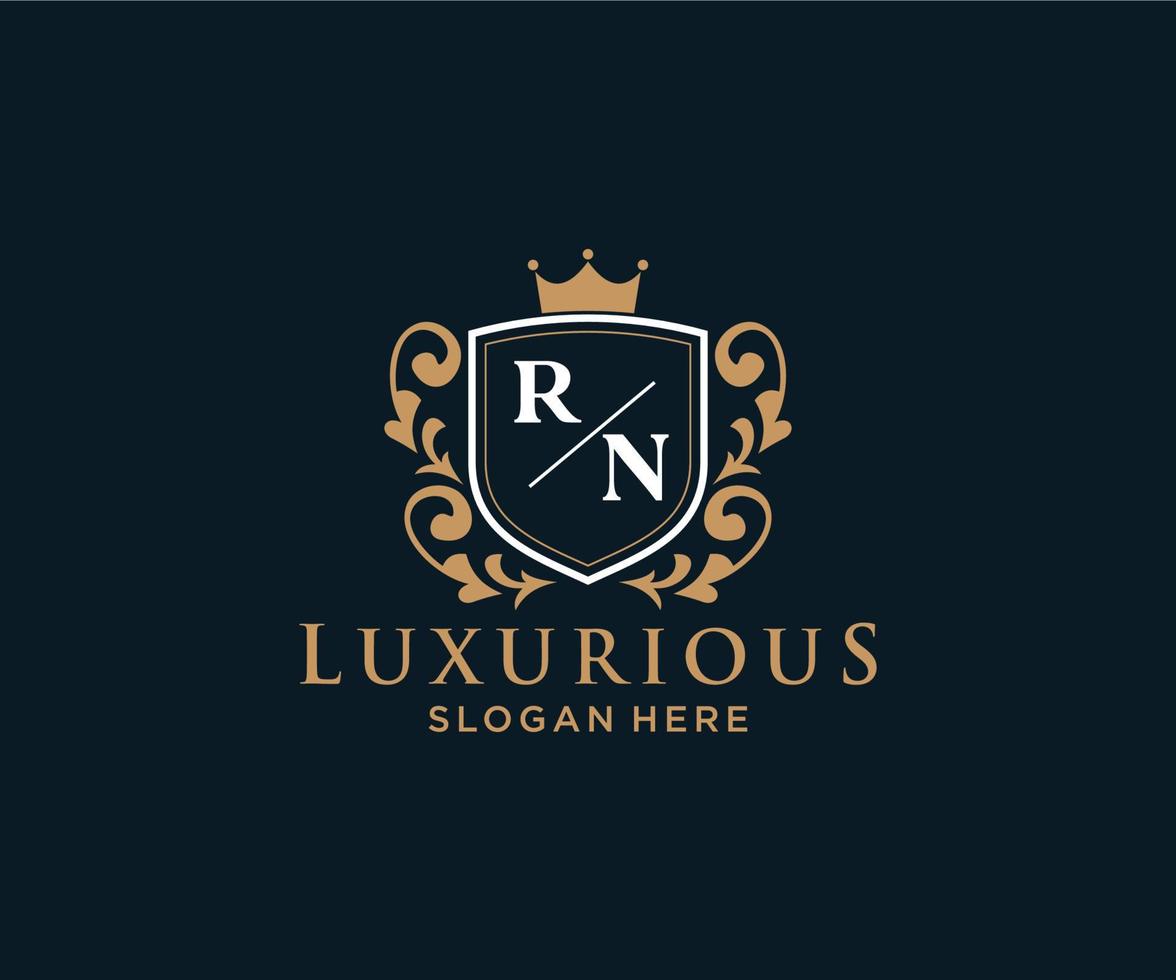 Royal Luxury Logo-Vorlage mit anfänglichem rn-Buchstaben in Vektorgrafiken für Restaurant, Lizenzgebühren, Boutique, Café, Hotel, Heraldik, Schmuck, Mode und andere Vektorillustrationen. vektor