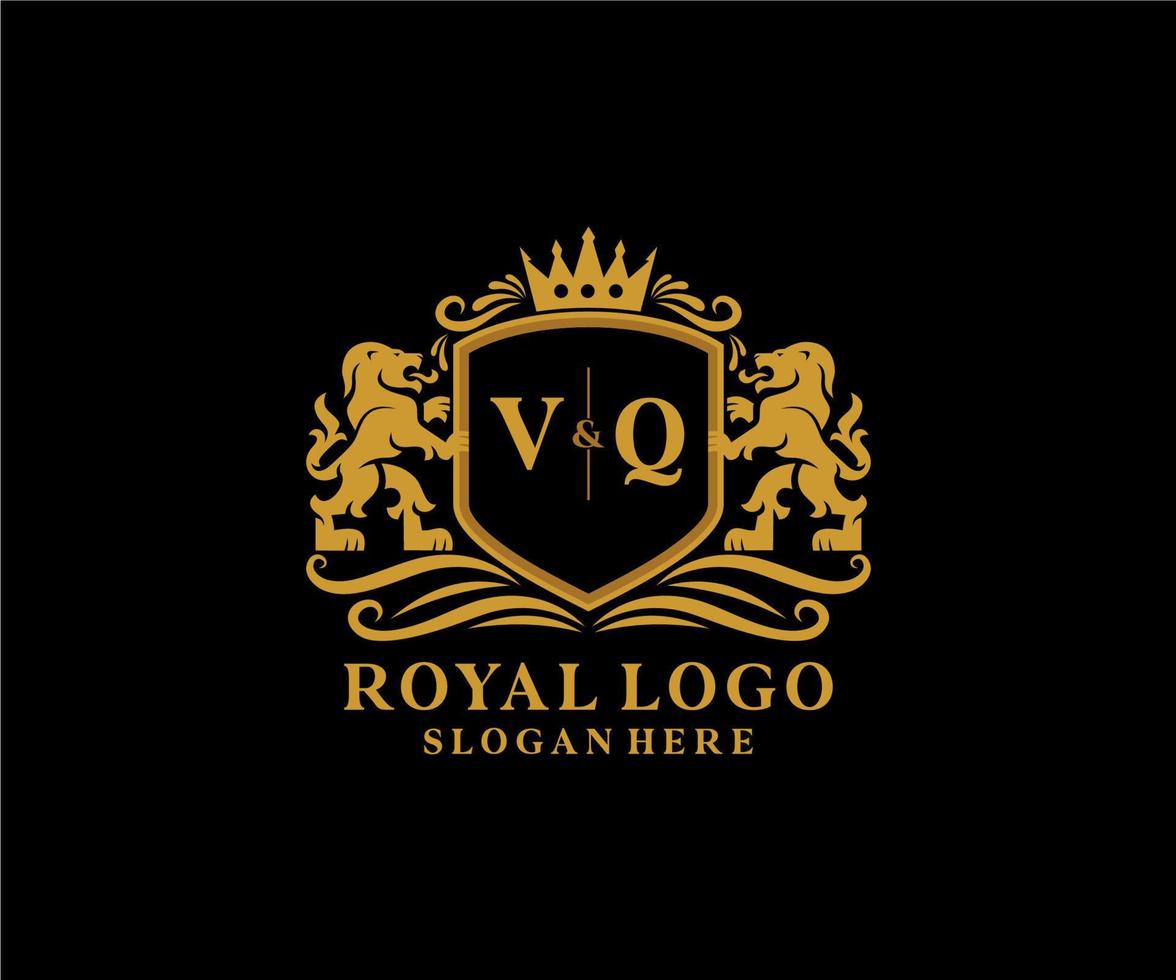 första vq brev lejon kunglig lyx logotyp mall i vektor konst för restaurang, kungligheter, boutique, Kafé, hotell, heraldisk, Smycken, mode och Övrig vektor illustration.