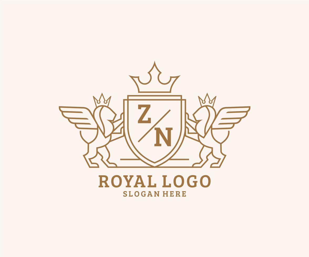 Initiale zn Brief Löwe königlich Luxus heraldisch, Wappen Logo Vorlage im Vektor Kunst zum Restaurant, Königtum, Boutique, Cafe, Hotel, heraldisch, Schmuck, Mode und andere Vektor Illustration.