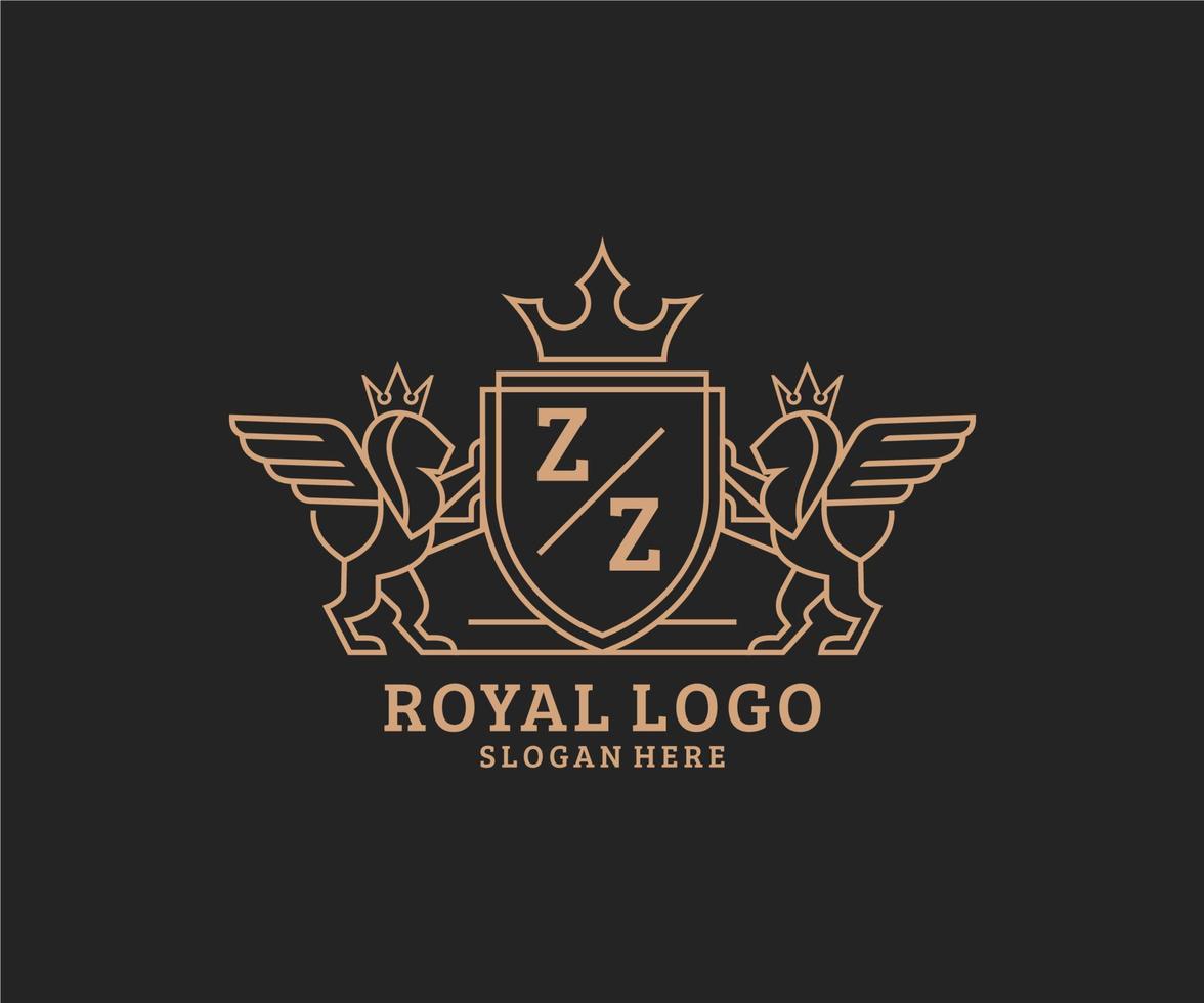 Initiale zz Brief Löwe königlich Luxus heraldisch, Wappen Logo Vorlage im Vektor Kunst zum Restaurant, Königtum, Boutique, Cafe, Hotel, heraldisch, Schmuck, Mode und andere Vektor Illustration.