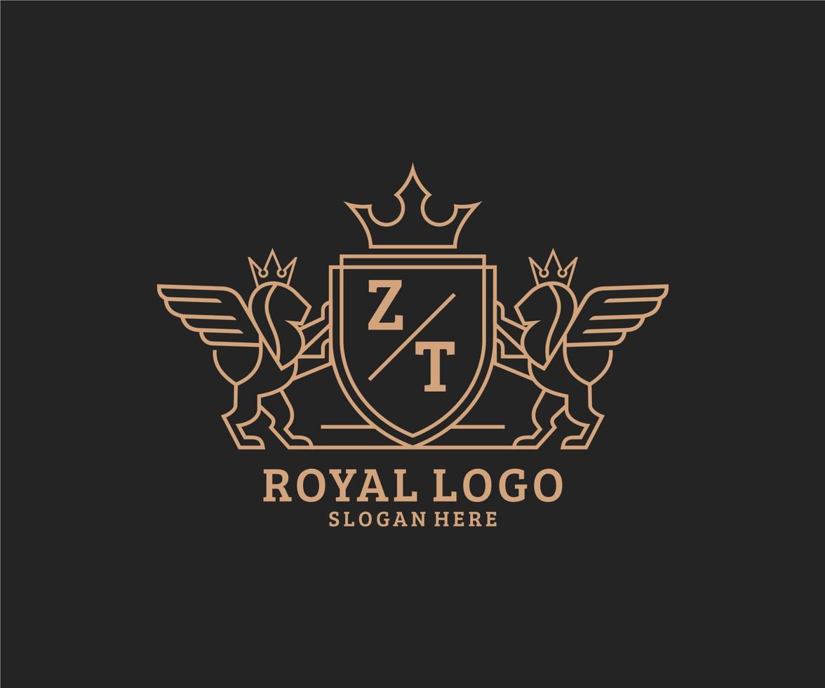 Initiale zt Brief Löwe königlich Luxus heraldisch, Wappen Logo Vorlage im Vektor Kunst zum Restaurant, Königtum, Boutique, Cafe, Hotel, heraldisch, Schmuck, Mode und andere Vektor Illustration.