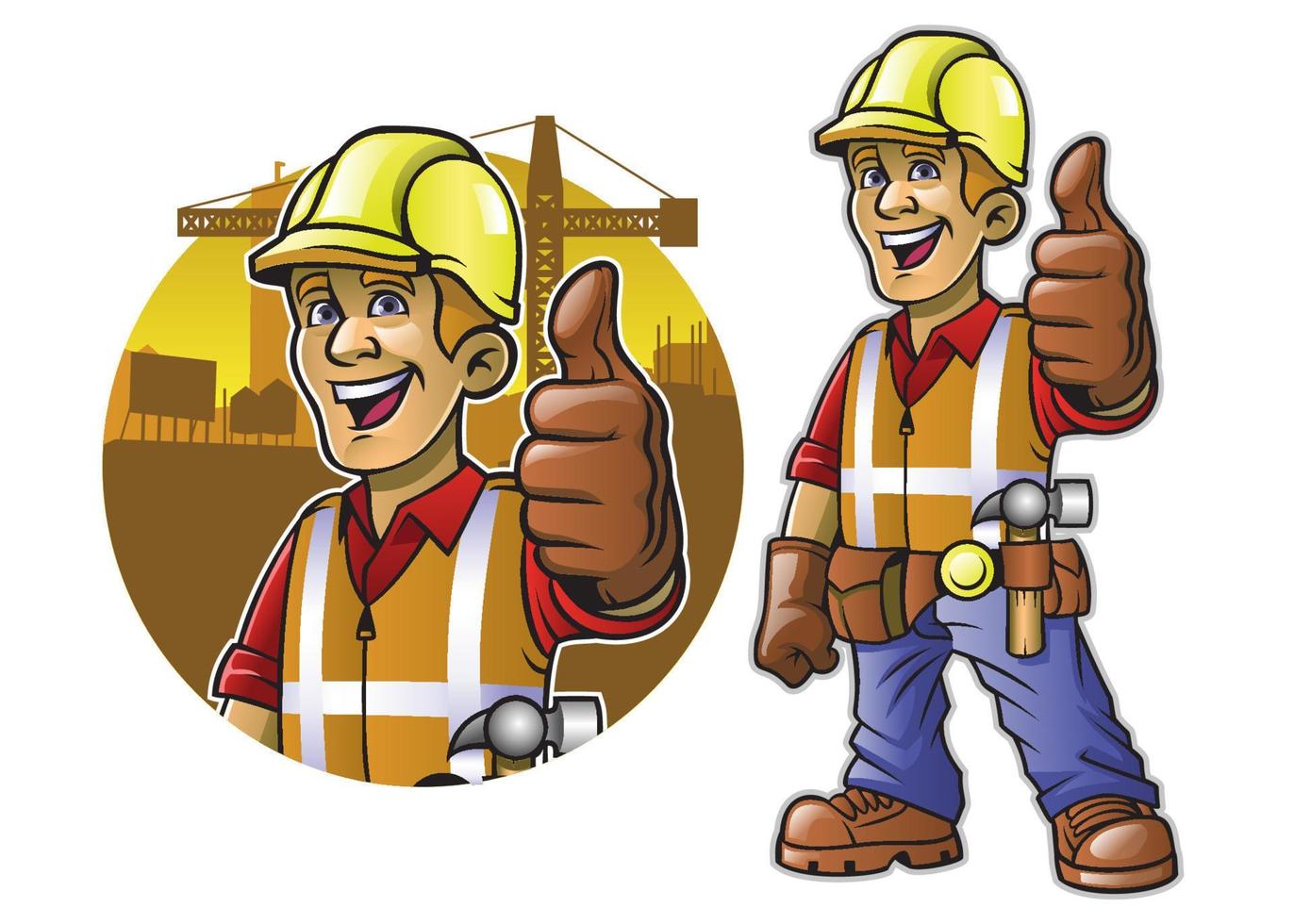 tecknad serie av konstruktion arbetstagare med tumme upp hand vektor